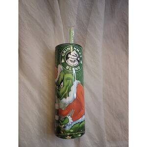 Grinchmas Blend Tall Tumbler w Straw and Lid Christmas Coffee Water Gift Seuss